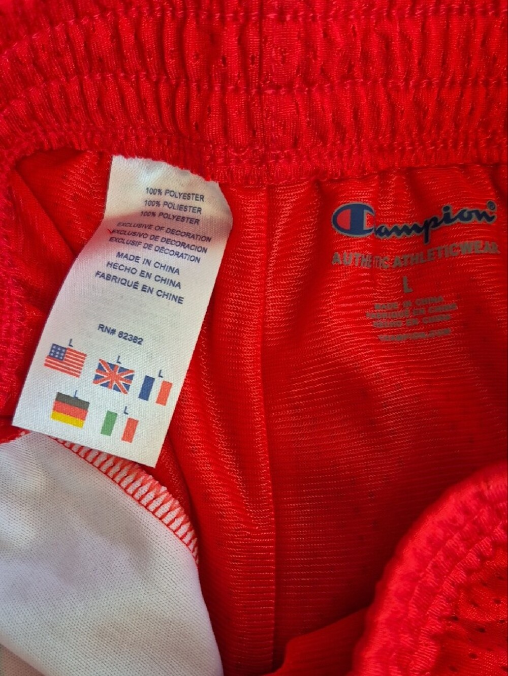 Champion Red Athletic Mesh Shorts with White Side Panels - Picture 4 of 6